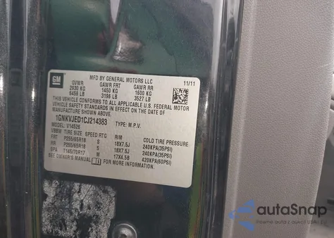 2012 Chevrolet Traverse 2Lt from USA, damaged, VIN 1GNKVJED1CJ214383